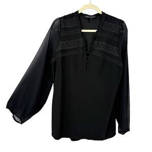 WHBM Tunic Black Slinky Knit Chiffon Balloon Sleeve Boho Goth Fairy Witchy Large